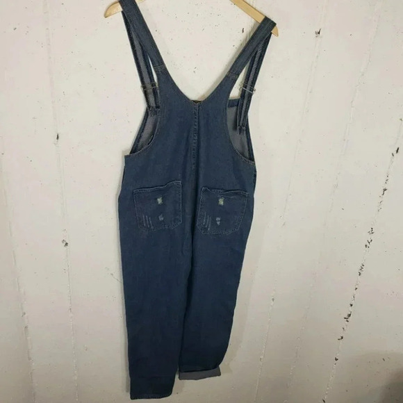 Distressed blue jean Overalls Small/Med - Picture 4 of 5